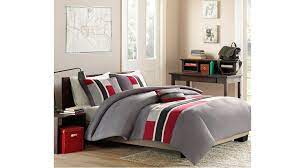 Waterforddanehill red reversible comforter set. Buy 4 Piece Full Queen Grey Red Striped Comforter Set Geometric Pattern Featuring Gray Rugby Stripes Modern Circuit Design Vibrant Colorful Bedding For Boys Rectangle Blocks Patchwork White Black In Cheap Price