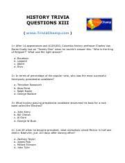 Which king of england was executed in 1649 during the english civil war? History Trivia Questions E37 Pdf History Trivia Questions 37 Www Triviachamp Com 1 Ruler Of The Huns From 434 Until His Demise In March Of 453 Attila Course Hero