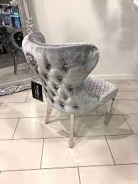 Has a very stylish door style lion knocker or ring hoop on the back of each chair 4 x luxury grey velvet dining chairs with chrome lion head door knocker and legs. Valencia Velvet Dining Chair With Lion Knocker In Silver