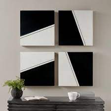 Black White Abstract 4 Piece Wood Box Wall Art White Wall Decor Black And White Wall Art Wall Decor Set