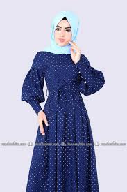 Moda Selvim Puantiyeli Pileli Elbise 8962w153 Indigo Elbiseler Elbise Moda