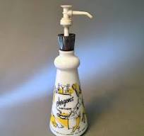 Amazing rare Jergens Lotion milk glass bottle featuring "The Kitchen Chef"  with black and yellow retro illustrations