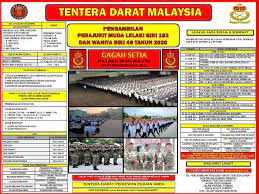 Jawatan kosong tentera tentera darat malaysia (tdm). Pengambilan Perajurit Muda Siri Tentera Darat Malaysia Facebook