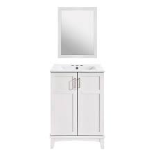 Style Selections 24 In White Oak Single Sink Bathroom Vanity With White Ceramic Top And Mirror Bathroom Sink Vanity Bathroom Vanity Single Sink Bathroom Vanity