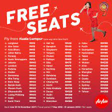 Airasia anniversary sale rm13 99 flight tickets promotion. Airasia Free Seats Promo Ticket Price List Booking Until 19 November 2017 Travel 7 May 2018 31 January 2019
