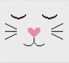 knitting motif and knitting chart cat with heart nose