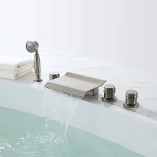 Free roman tub wallpapers and roman tub backgrounds for your computer desktop. Moda Waterfall 5 Hole Deck Mounted Roman Tub Faucet Hand Shower Brushed Nickel