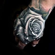White Rose Flower Realistic Unique Hand Tattoos For Guys Tattooideasforguys Unique Hand Tattoos Hand Tattoos For Guys Rose Tattoos For Men