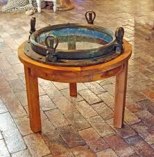 Custom Made Nautical Table Produced Using An Early 20th Century Brass Four Dog Ship S Porthole And M Skipjack Nautical Wares Brass Porthole Nautical Table Nautical Furniture
