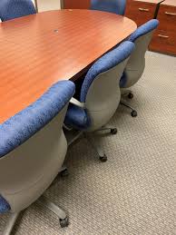 (0.0) stars out of 5 stars write a review. Sold Price Pressed Wood Cherry Wood Finish Conference Table With Rolling Textured Blue Office Chairs September 1 0120 6 00 Pm Edt