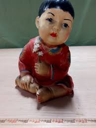 Large 11" Ester Hunt Style Asian Chalkware Statue Oriental Nice Detailed  Color