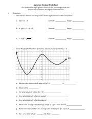 Mathematical concepts precalculus applications worksheets, are meant to match the stuff in this page. Trig Precalculus Summer Review Worksheet Pdf I Functions 1 A F X 3x4 Domain Range B B G X X24x 5 Doma Course Hero