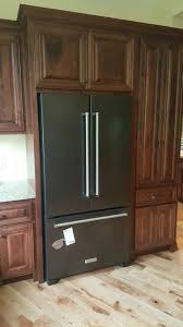 Black And Stainless Steel Refrigerator Kitchenaid Black Stainless Appliances With Cherry Cabinets Applianc Black Stainless Steel Appliances Black Stainless Appliances Black Stainless Steel Kitchen