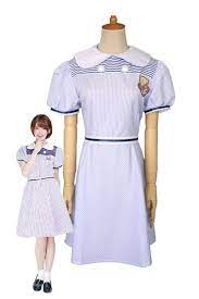 乃木坂46 13シングル 今 話したい誰かがいる ワンピース制服衣装 涼しげ青い縞風ステージ演出衣装 dresses for work high neck dress fashion