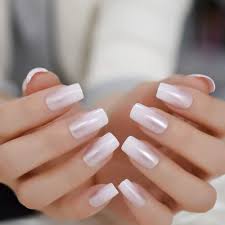 Amazon Com Pearl Shine Glossy Fake Nails Shimmer White Square