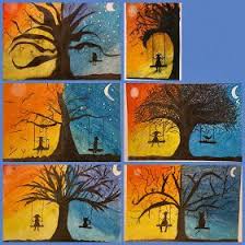 Art Room Britt Silhouetted Day And Night Tree Color Art Lessons Autumn Art Cool Art Projects