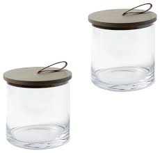 Off set the rustic background of your kitchen with lighting that is elegant to match the gorgeous. Classic Clear Glass Canister Set Of 2 Oak Wood Lids 6 Contemporary Jar Retro Contemporary Kitchen Canisters And Jars By My Swanky Home