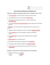 11 Physical Science Electricity And Magnetism Worksheet Science Electricity Physical Science Vocabulary Words