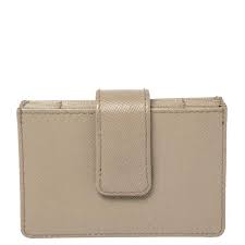 Card holders & coin cases for women; Prada Grey Saffiano Leather Business Card Holder Prada Tlc