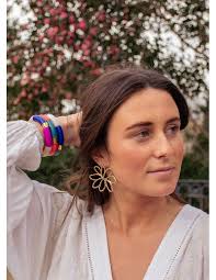 Grosses boucles d'oreilles dorées fleurs en acier inoxydable