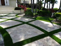 Pavers With Grass In Between Designs Pavers With Artificial Grass Modern Backyard Landscaping Artificial Grass Artifical Grass