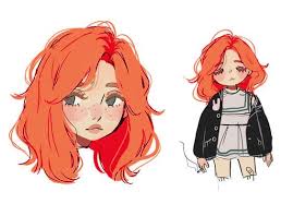 Red Haired Girl Character Design Cartoon Art Sketches
