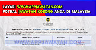 Selamat menjadi warga unisza ! Jawatan Kosong Di Universiti Sultan Zainal Abidin Unisza Appjawatan Malaysia