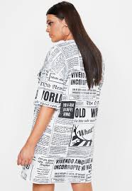 Newspaper print dress plus size. Missguided Synthetic Plus Size White Newspaper Printed Oversized T Shirt Dress Lyst
