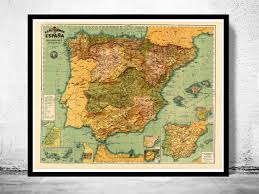 Madrid, barcelona, valencia, sevilla, zaragoza, málaga, murcia, palma, las palmas, bilbao. Old Map Of Spain 1900 Mapa Espana Vintage Maps And Prints