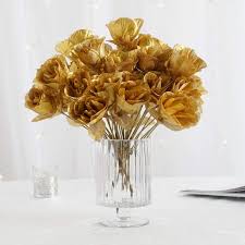 Table Decorations Wedding Decor Wedding Flowers Gold Paper Roses Gold Flowers Set Of 6 Gold 2 Paper Roses Paper Party Supplies Origami Delage Com Br