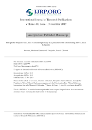 Pdf Xenophobic Prejudice In Africa Cultural Diplomacy As A Panacea To The Deteriorating Inter African Relations