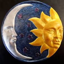 Brass Sun, Moon and Star With Chakra Beads Top & Bottom and 1 Bell