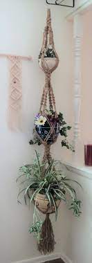 Triple 3 Pots Jute Plant Hanger Hippie Home Decor Hippie Wedding Boho Decor Jute Plant Hanger Vintag Hippie House Boho Living Room Decor Hippie Home Decor