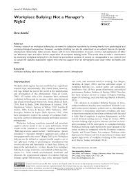 Gale offers an overview of issues related to bullying in schools, derived from scholarly sources and academic journals. Pdf Workplace Bullying Not A Managers Right