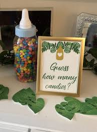 Tropical Baby Shower Game Guess How Many Baby Bottle Decorations Tropical Baby Shower Baby Shower Signs