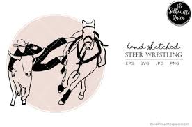 Hand Drawn Rodeo Steer Wrestling Vector Graphic By Thesilhouettequeenshop Creative Fabrica