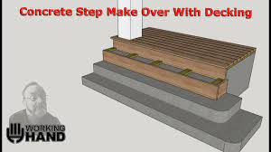 An alternative to attaching a handrail to the concrete steps is to attach it to a stairwell wall. Concrete Step Make Over With Wood Decking Youtube