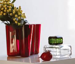 Alvar Aalto Red Vase 160 Mm Vitriini Clear And Green Puffball Red By Toikka