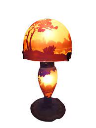 Diese absolute rarität wurde 1983 in einem antiquariat e. Muller Freres Luneville Lampe Champignon En Verre Grave Decor Paysage Xxe Siecle N 57651