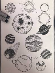 Pen Ink Planets Planet Drawing Space Drawings Dark Art Drawings