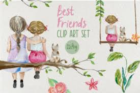 Download Best Friends Watercolor Clip Art Set Graphic By Tatibordiu Creative Fabrica