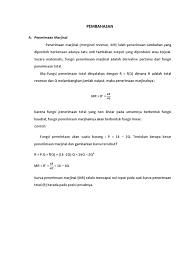 Contoh 2 dari contoh 1 diatas, 𝑇𝑅 = 𝑅𝑝 5000,00 dan 𝑄 = 50 maka ar nya adalah : Matematika Ekonomi