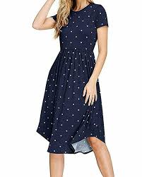 Palinda Women S Summer Short Sleeve Pleated Polka Dot Swing Midi Dress With Pock Fashion C Midi Dress Casual Summer Dresses For Women Midi Short Sleeve Dress