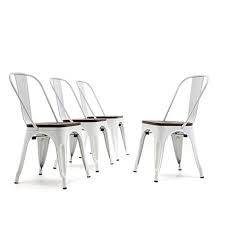 Belleze Set Of 4 Wood Seat Restaurant Cafe Bar Stool Modern Style Metal Industrial Stackable Bistro Dining Chair Metal Dining Chairs Dining Chairs Metal Chairs