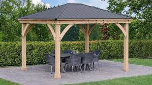 Whether you enjoy al fresco dining, sharing a refreshing drink or socialising with family and friends, this stunning pavilion gazebo will shelter you from harmful rays and light showers. 11 X 13 Meridian Gazebo Yardistry Structures Gazebos Pavilions And Pergolas