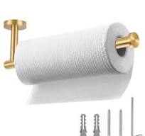 Brushed Gold Paper Towel Holder,Under Kitchen Cabinet Towel Paper Rack,Wall  Mounted Round SUS304 Stainless Steel Dispenser for Bathroom Kitchen Tissue  ...