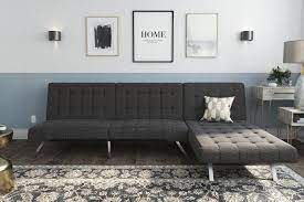 The charles chaise lounge offers the ultimate relaxation experience. Dhp Emily Sectional Futon Sofa Bed With Convertible Chaise Lounger Modern Design With Sturdy Chrome Legs Grey Linen Walmart Com Walmart Com
