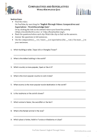 Change,1,check,1,classroom activity,4,classroom objects,1,clothes,2,clothes worksheets,1,comparative adjectives tests,5,comparative adjectives worksheets,3. Comparatives And Superlatives World Knowledge Video Activity English Esl Worksheets For Distance Learning And Physical Classrooms