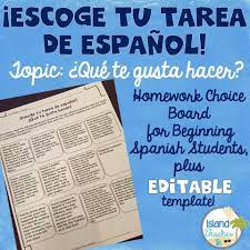 Spanish Homework Choice Board Que Te Gusta Hacer Focuses On Activities And The Verb Gustar Spanish Homework Teaching Spanish Spanish Students