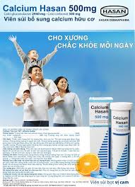 Hasan Dermapharm - Viên nén sủi bọt Calcium Hasan 500 mg chứa hàm lượng cao calci hữu cơ, giúp tối ưu hóa khả năng hấp thu calci cho cơ thể. Calcium Hasan